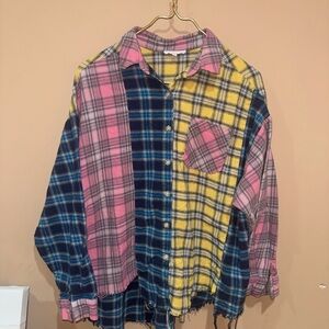 Plaid Women's color block button down Shirt